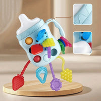Colorful Milk Bottle Toy with Strap Textured Sensory Pull String Baby Toy Easy to Grip Lightweight for Babies, Infants, Toddlers