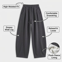 Wide Leg Trousers for Women with High Waist and Blend Material, Tracksuit Bottoms Loungewear with Curved Cut Design, Baggy Joggers