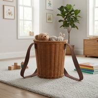 Backpack Basket Cylindrical Wicker Backpack Adjustable Picnic Basket with Shoulder Straps for Children, Kids, Picnics, Outdoor-Activity, Gardening