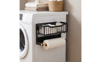 Spices Rack with Paper Towel Holder Space-Saving Storage Rack with Wooden Rod Moveable for Kitchen