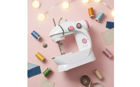 Built-in Light Mini Electric Sewing Machine Foot Pedal Desktop Sewing Machine Metal Hook Craft Tool Spare Bobbins