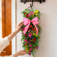 60cm Teardrop Floral Swag, Fake Flowers Garland for Door Hanging, Artificial Flower Swag for Wedding Arch Decor