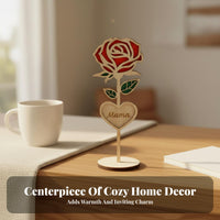 Mother's Rose Table Decor Family Appreciation Day Gift Wooden Rose Figurine 3D Layered Look House Decoration for Mom, Grandma, Mantlepiece
