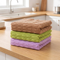 Wood Fiber Cleaning Cloths, Oil Resistant Cloths and Tea Towels for Kitchen, 3 Pack Striped Low-Shed 30x30cm Mixed Colors for Dishes and Cookware