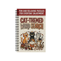 Spiral-Bound Word Search Book Brain Games Illustrated Cats Red Banner Cat-Themed Word Search Book