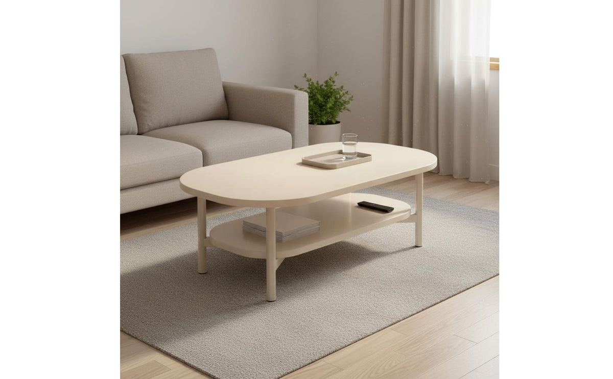 Small Space Friendly Double Deck Coffee Table Sturdy and Long-Lasting 2-Tier Coffee Table Scratch-Resistant Living Room Furniture Anti-Rust Frame for Apartment Dwellers