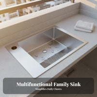 Anti-Smudge-Resistant Coating Laundry Sink with Washboard Single-Piece Molding Integrated Washboard Sink Easy to Clean Stainless Steel Utility Basin Wear-Resistant for Homeowners, Families, DIY Enthusiasts, Balcony, Outdoor, Basement, Kitchen