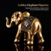 Golden Resin Elephant Statue Feng Shui, Raised Trunk Elephant Statue Home Office Ornament, Sculpture Feng Shui for Living Room Accent