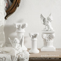 Nordic Resin Roman Column Candle Holder with Angel Figurine