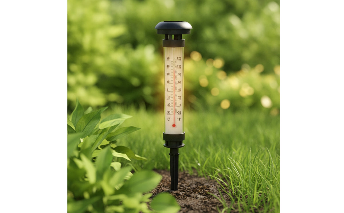 Solar Thermometer Light Ground-Mounted Temp Stake Weather-Resistant for Pathway