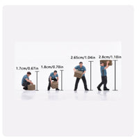 4 Pieces 1/64 Logistics Worker Figurines Tiny Miniature People with Boxes Decorative Miniature People Model for Hobbyists, Warehouse Display