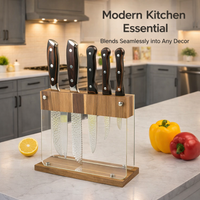 Kitchen Organizers Solid Wood Block, 5 Piece Set Acacia and Acrylic, Utensil Storage for Home Modern Minimalist Design