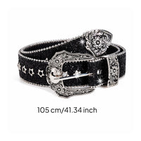 Ornate Belt with Star Eyelets Glittery Western Belt Punk Adjustable for Women, Jeans