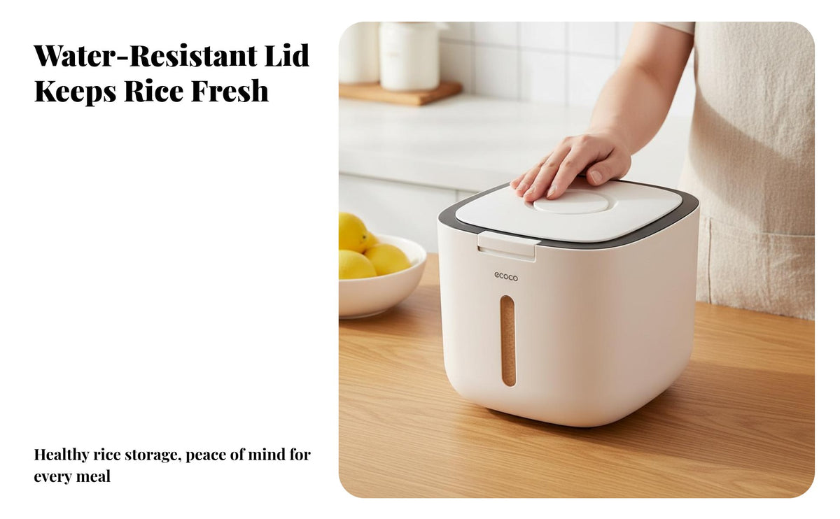 Moisture-Proof Rice Storage Container Safe Sealed Rice Bin Single-Press Access Lid for Pantry, Kitchen Countertop