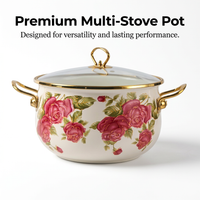 Enamel Casserole Dish with Glass Lid, Decorative Mosaic Soup Pot, Cooking Pot for Home Use, Induction Compatible Enamel Cookware Pot