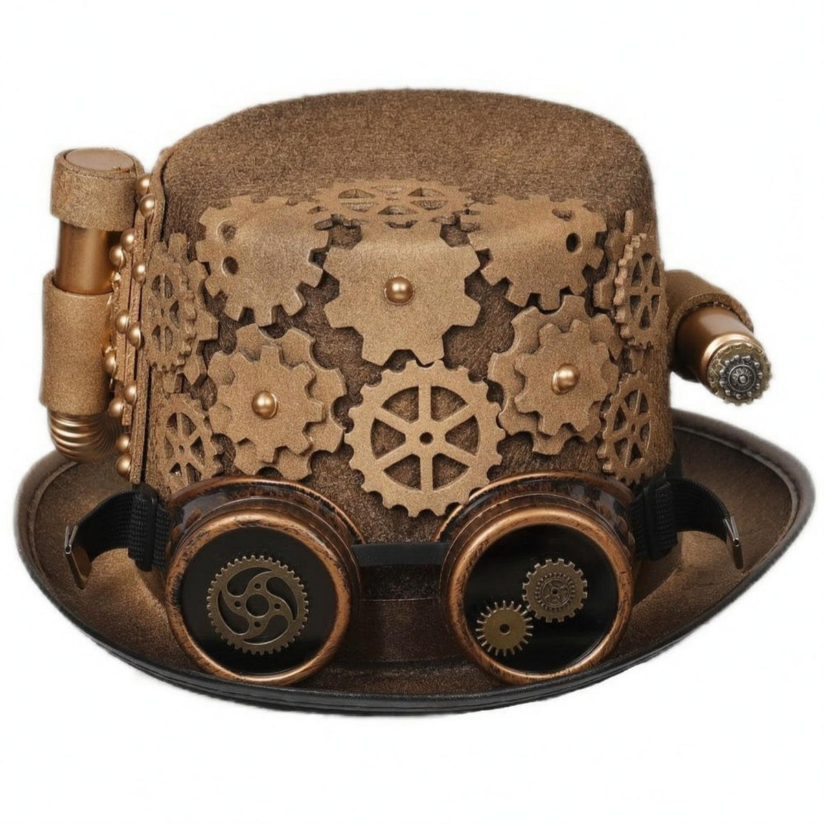 Layered Gears Steampunk Top Hat Aged Metal Look Gear Decorated Top Hat Gold-Tone for Cosplayers