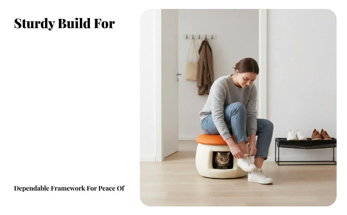 Space-Saving Mushroom-Shaped Cat House Stool two-in-onePurpose Design Enclosed Pet sanctuary Multipurpose Ottoman Minimalist aesthetic for felines, Homeowners, Small animals, Entryway, Living Room, Balcony, Bedroom