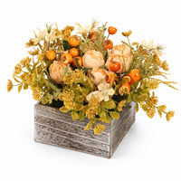 Flower Arrangement with Wooden Planter Box Verdant Artificial Flower Arrangement Maintenance Table Centerpiece for Shelf