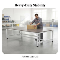 High Load Capacity Double Layer Workbench Stable Frame Heavy Duty Packing Table Industrial Work Table with Shelf for Factory Workers, Woodworkers, Professionals, Warehouse, Repair Shop, Basement