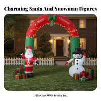 Green Bow Santa Snowman Arch Snowflake Print Christmas Inflatable Arch Outdoor Stable Ground Stakes
