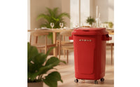 Lidded Trash Can with Wheels Plastic Trash Can with Lid Upright Wastebasket Long-Lasting for Kitchen, Home