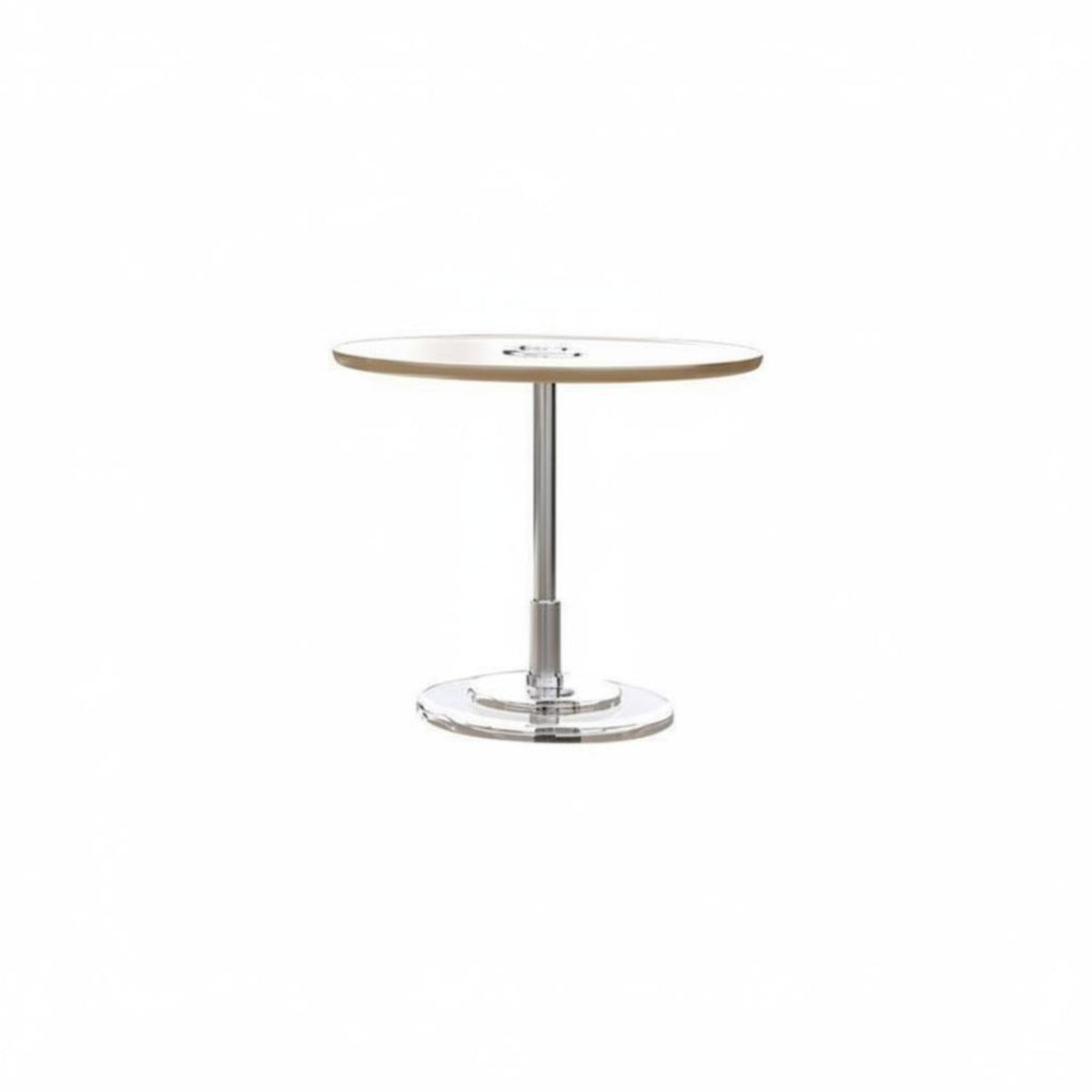 Cream and fashion circular table with Transparent Legs Rounded Edges Living Room Furniture Modern Design Space-Saving Look for Apartment Dwellers, Interior Decorators, Office Managers, Small areas, Lounge Area, Bedroom