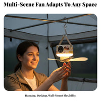Quiet Operation Dorm Bed Hanging Fan Multi-Functional USB Rechargeable Tent Fan Adjustable Speeds & Brightness for Emergency, Bathroom, Desk
