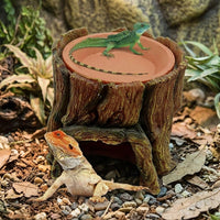 Tree Stump Cave Snake Hide for Axolotl Aquarium Accessories, Resin Reptile Tree with Ceramic Water Dish, Realistic Brown Habitat Decor