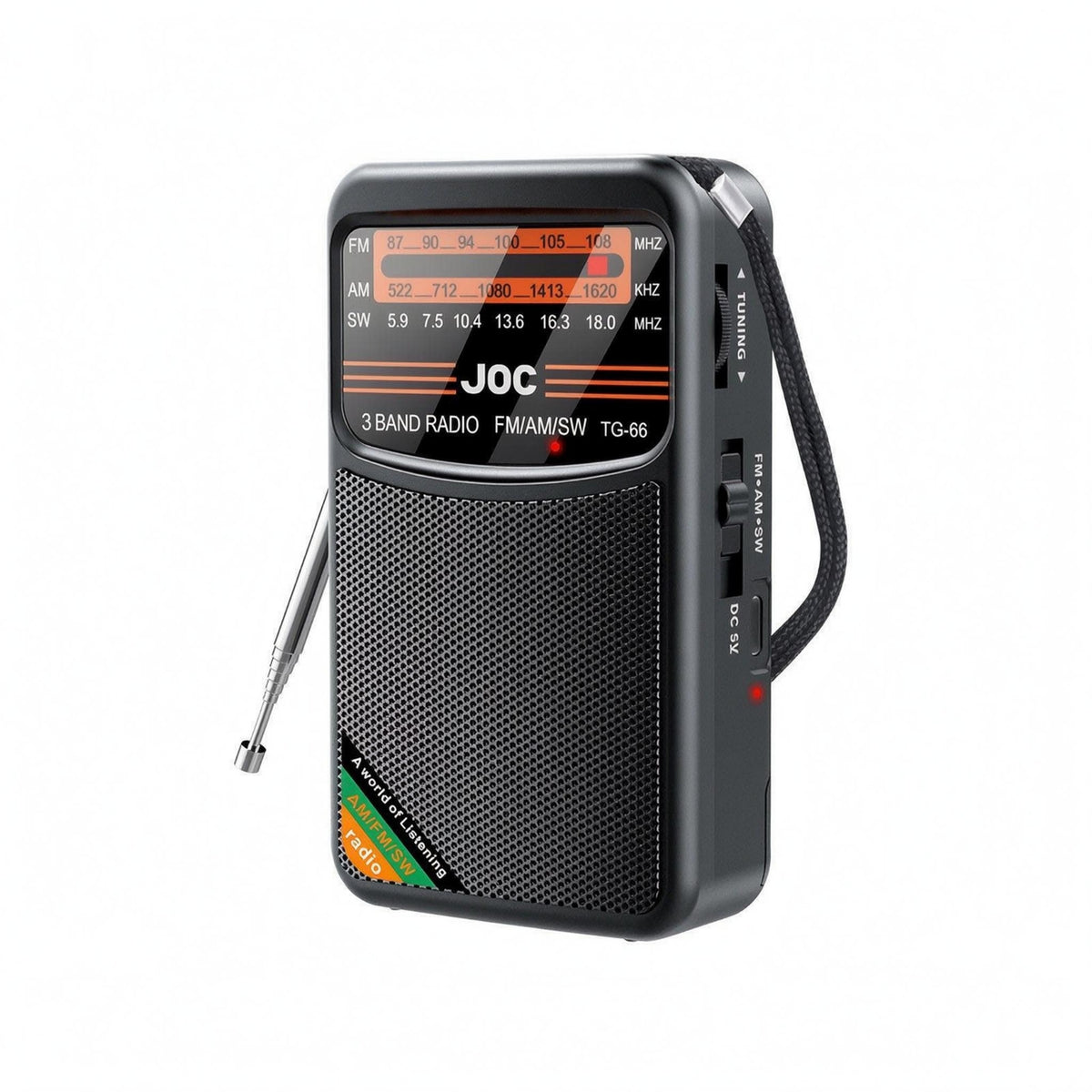 Compact 3-Band Portable Radio Carrying Strap AM Frequency Modulation and AM Shortwave Radio Battery Powered Audio Gadget Loud Clear Sound