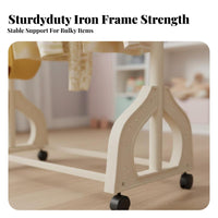 Child-Sized Height children's Mobile Clothes Rack Multi-Functional Toddler Clothing with Shelf Stable U-Shaped Base Garment Stand Strong Load-Bearing for Toddlers, Babies, Parents, Playroom, Nursery, Entryway, Laundry Room