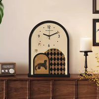 Vintage Art Tabletop Clock with Wooden Dial for Living Room or Hallway