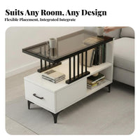 Movable over-Sofa Table with Storage Minimalist Design Indoor Furniture Space-Saving Multi-Purpose for Homeowners, Apartment Dwellers, Telecommute Workers, Living Room, Small Areas, Bedroom, Home Office