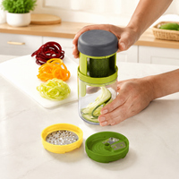 3-in-1 Julienne Slicer, Kitchen Utensil with Stainless Steel Blades, Green Vegetable Cutter for Zoodles, 15.6x8.1x8.1cm with Container