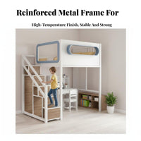 Single Metal elevated Bed Space-Saving High Sleeper Safety Guardrail Bedroom Furniture for Children, Teenagers, Small Apartment, kid's Room