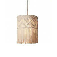 Handmade Boho Fringe Lampshade Handwoven Macrame Lampshade Indoor Woven Tassel Light Shade Cotton Rope for Bedroom