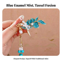 Chinese Design Tassel Hair Clip Elegant Design Traditional Chinese Attire Tassel Hairpin Handmade Enamel Pearl Barrette for Bride, Bridesmaid