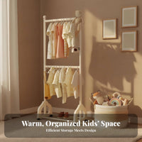 Child-Sized Height children's Mobile Clothes Rack Multi-Functional Toddler Clothing with Shelf Stable U-Shaped Base Garment Stand Strong Load-Bearing for Toddlers, Babies, Parents, Playroom, Nursery, Entryway, Laundry Room