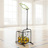 Volleyball with Ball Collection Bag Wheeled Volleyball Net with Ball Collector Foldable Athletic Gear for Gym