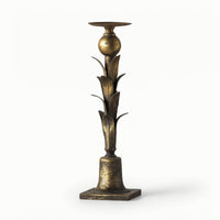 Pillar Candle Holder Antique-Style Candle Holder with Leaf Design for Sideboard