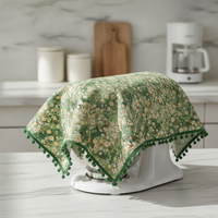 Green Dust Cover for Small Appliances, Printers, Coffee Machines, and Tables with Tassel Trim