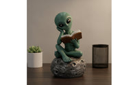 Science Fiction-Fi Alien Figurine with Stone Base Resin Alien Figurine Tabletop Decor Sculptural for Collectors, Desk, Shelf, Office