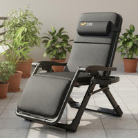 Heavy Duty Folding Recliner Ergonomic Design Adjustable Patio Lounger Detachable Cushion Padded Lounge Chair for Seniors, Balcony, Office