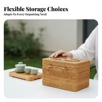 Lidded Rattan container with Handle Portable Design for Beach, recreational area, Nature Lovers