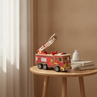 Wooden Fire Truck Wooden Fire Engine Realistic Toy for Desk, Shelf