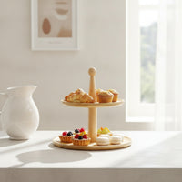 Wooden Cake Stand with Base Bamboo Dessert Display Stand with Shelves Wood Tray for Buffets, Weddings, Banquets