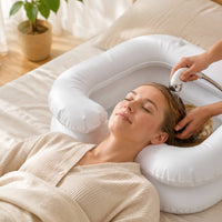 Inflatable Shampoo Basin with Hose Cushioned Inflatable Hair Washing Basin with Pillow Easy-to-Wipe Shampoo Bowl for Home Care
