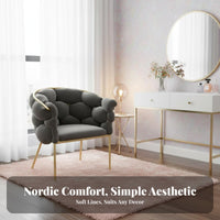 Nordic Design Woven Puff Armchair Comfortable Backrest Vanity Stool Soft Cushioning Accent Chair Minimalist Aesthetic for Salon Owners, Interior Decorators, Bedroom, Makeup Room, Reception Area, Reading Nook
