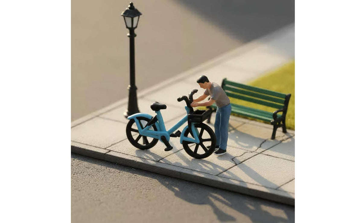 1:64 Miniature Scale Figure Highly Detailed Girl with Two-Wheeled Vehicle Model Tiny People Figurine Meticulous Workmanship