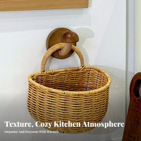 Wall Mount Garlic Holder Space Saving Kitchen Organizer Basket Breathable Design Woven Wall Basket for Pantry, Washroom