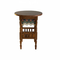 French designd circular table with Beaded Curtain Vintage design Round Sofa Table Multi-Functional Nightstand Space-Saving Design for Apartment Dwellers, homeowners, Interior Decorators, Living Room, Bedroom, Small areas, Balcony